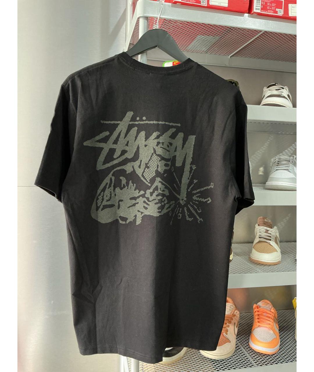 STUSSY Черная хлопковая футболка, фото 2