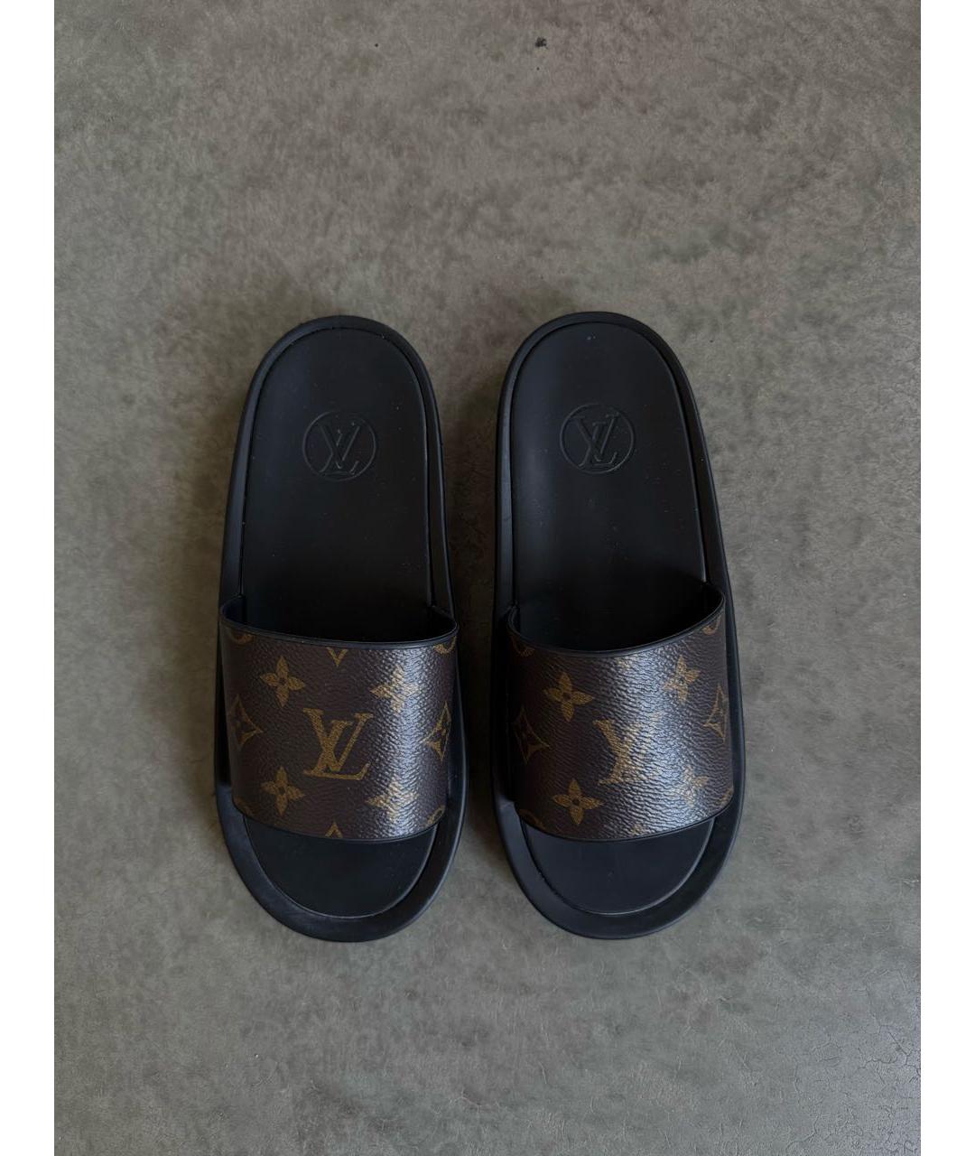 LOUIS VUITTON Черные шлепанцы из искусственной кожи, фото 2