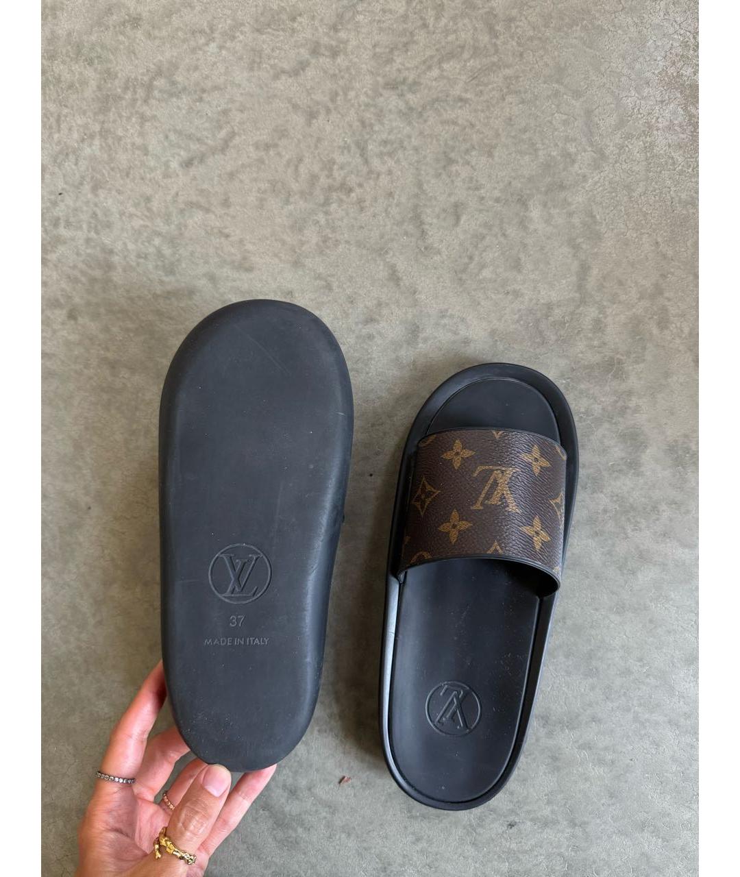 LOUIS VUITTON Черные шлепанцы из искусственной кожи, фото 3