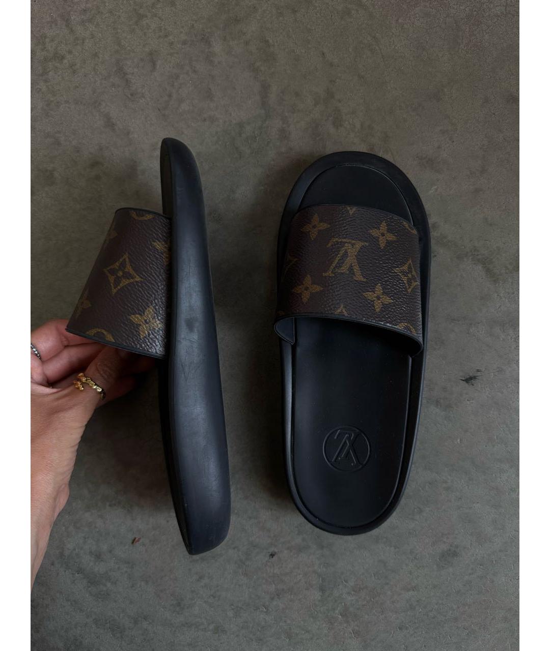 LOUIS VUITTON Черные шлепанцы из искусственной кожи, фото 5