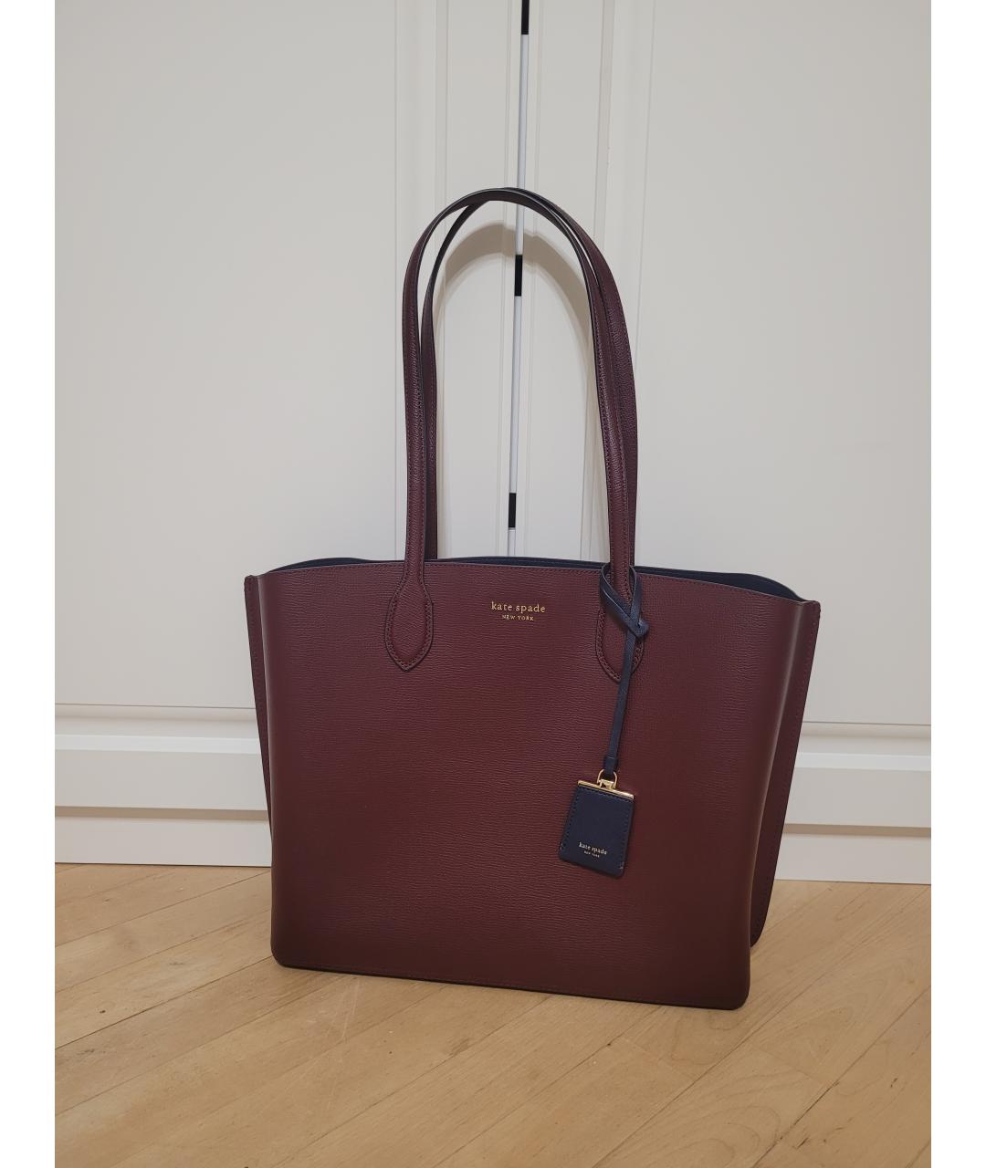KATE SPADE Бордовая кожаная сумка тоут, фото 7