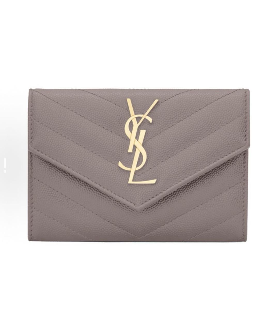 SAINT LAURENT Серый кожаный кардхолдер, фото 1