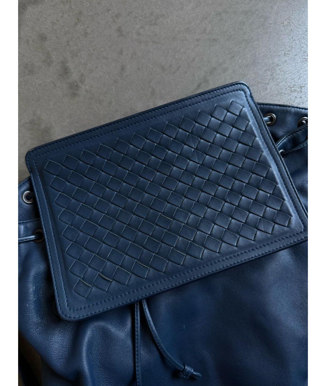 BOTTEGA VENETA Синий кожаный рюкзак, фото 4