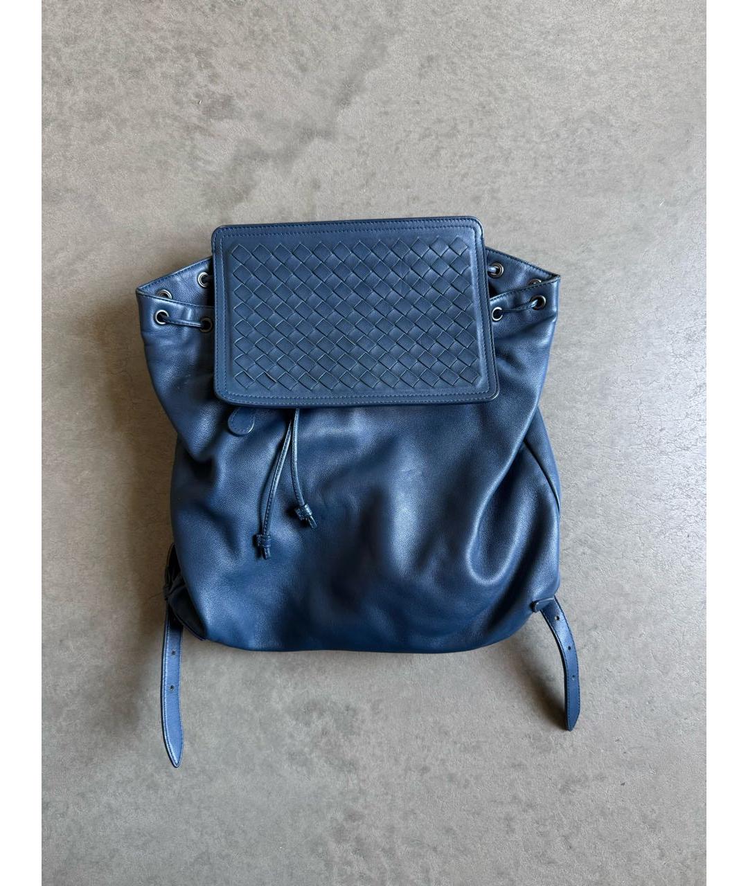 BOTTEGA VENETA Синий кожаный рюкзак, фото 2