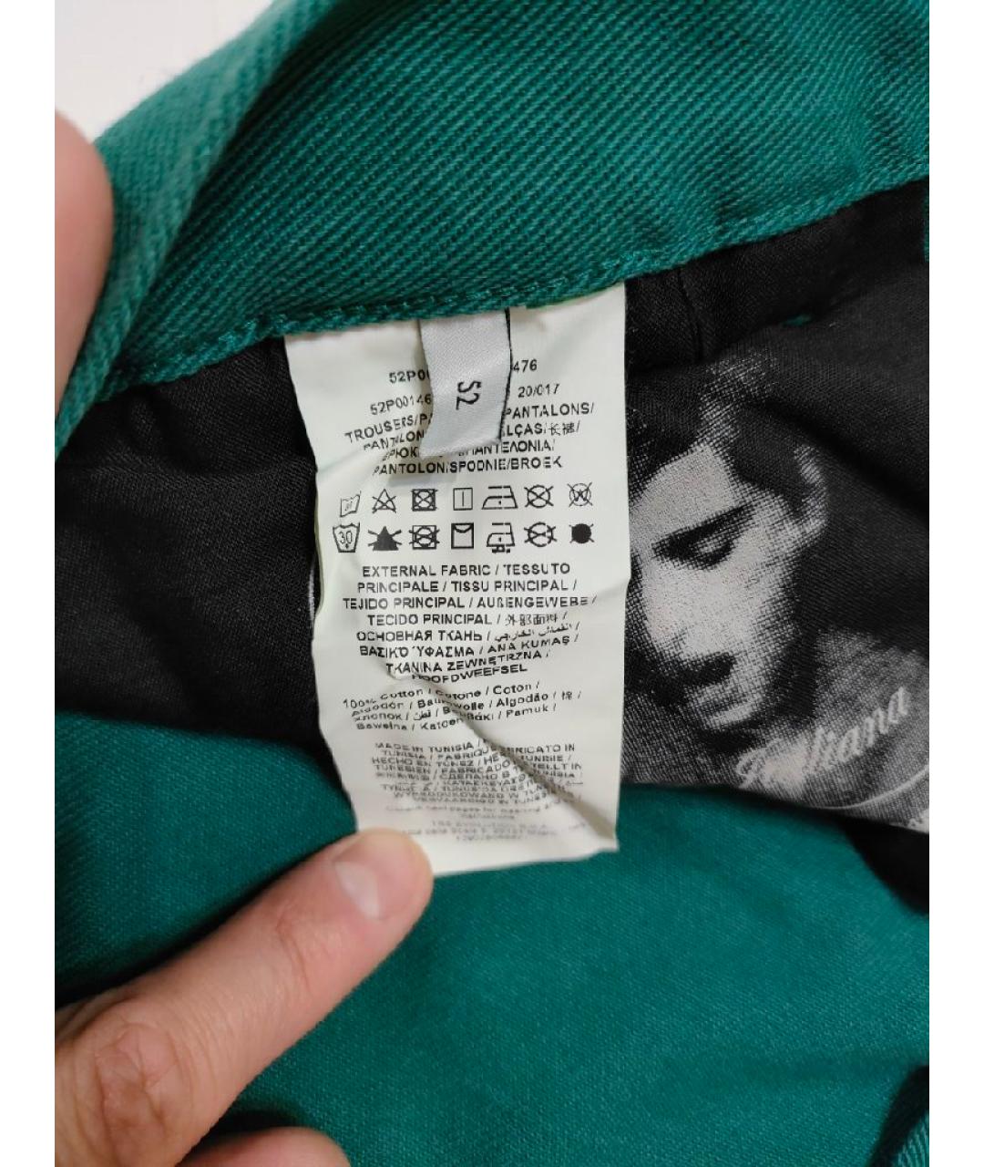 TRUSSARDI Зеленые хлопковые прямые джинсы, фото 9