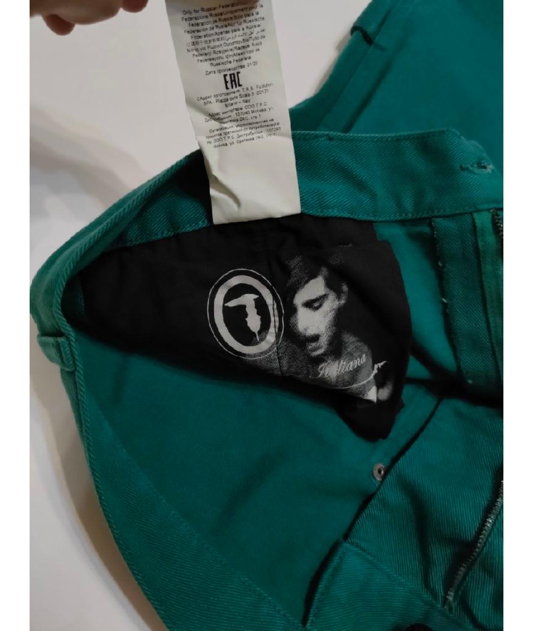 TRUSSARDI Зеленые хлопковые прямые джинсы, фото 8