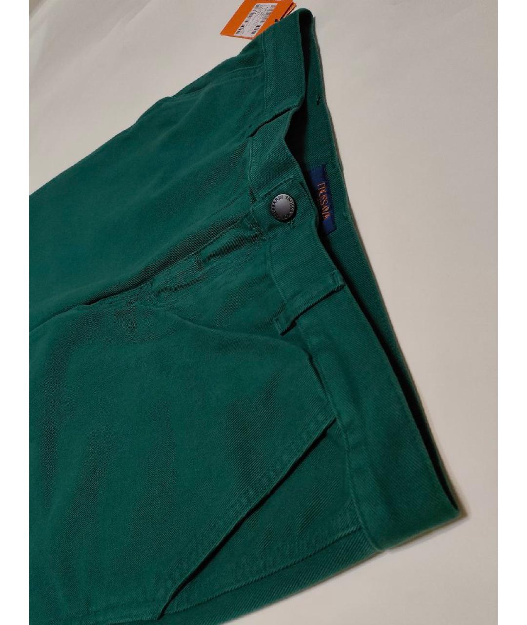 TRUSSARDI Зеленые хлопковые прямые джинсы, фото 5