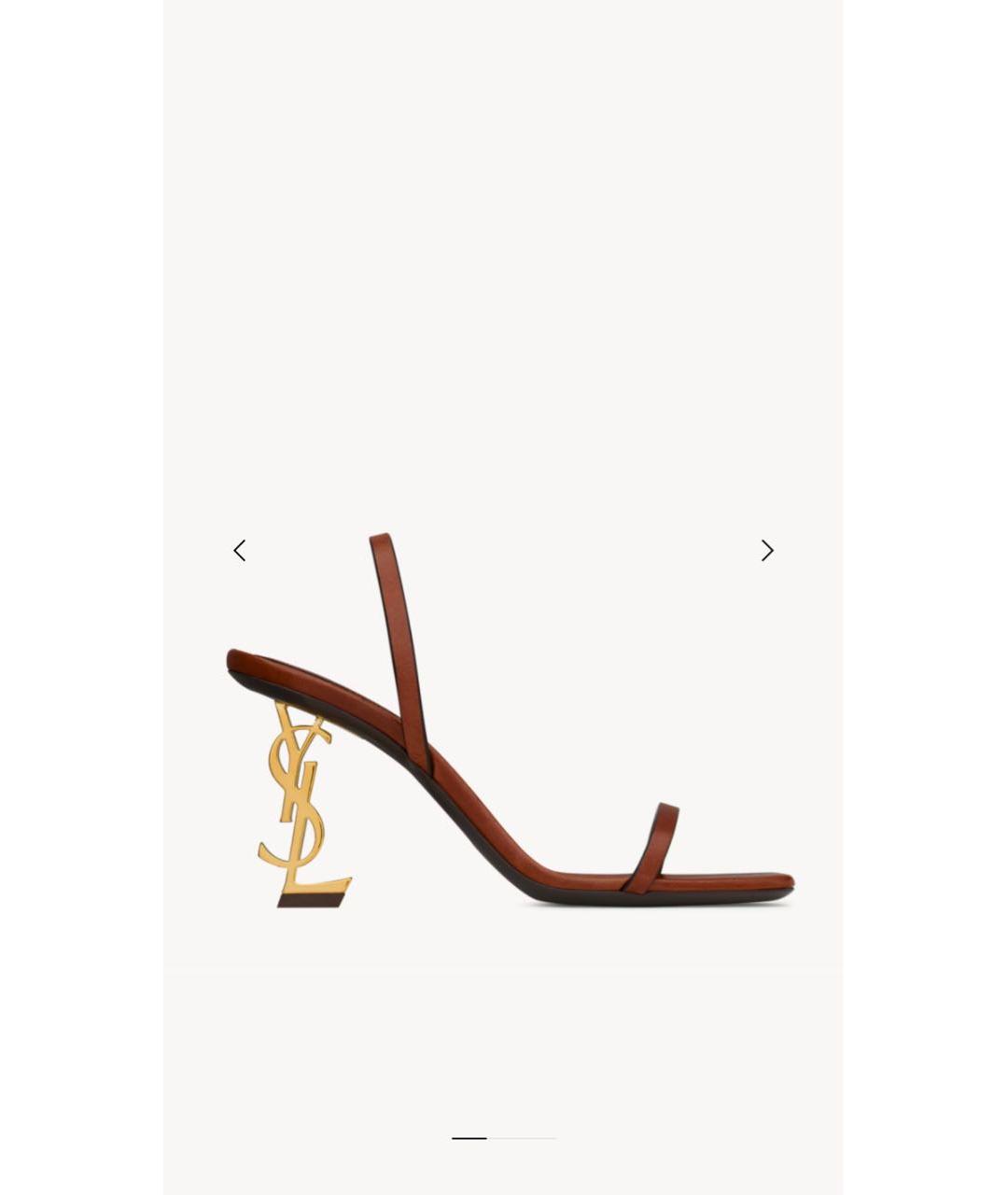 SAINT LAURENT Коричневые кожаные босоножки, фото 9