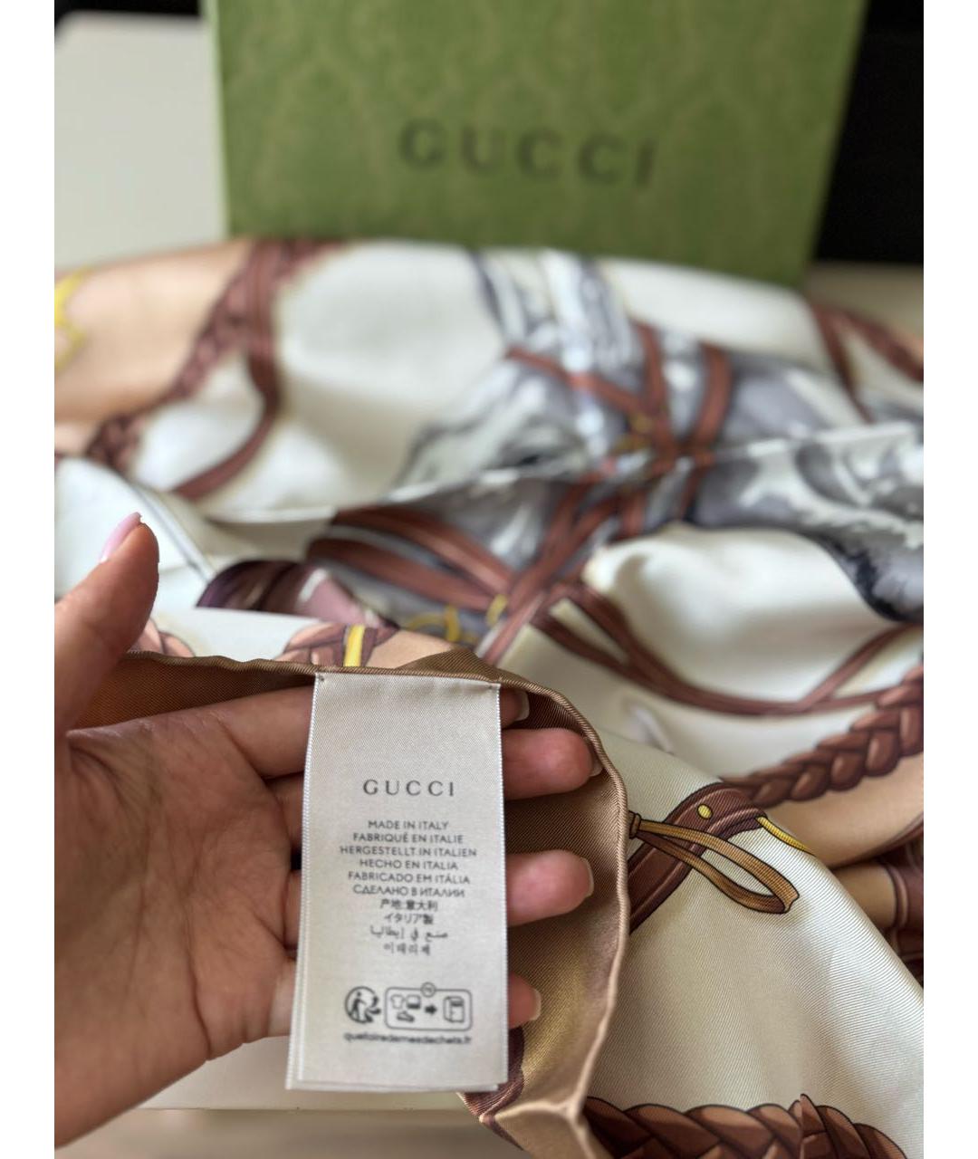 GUCCI Коричневый шелковый платок, фото 3