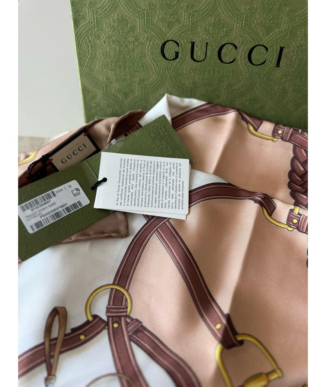 GUCCI Коричневый шелковый платок, фото 4