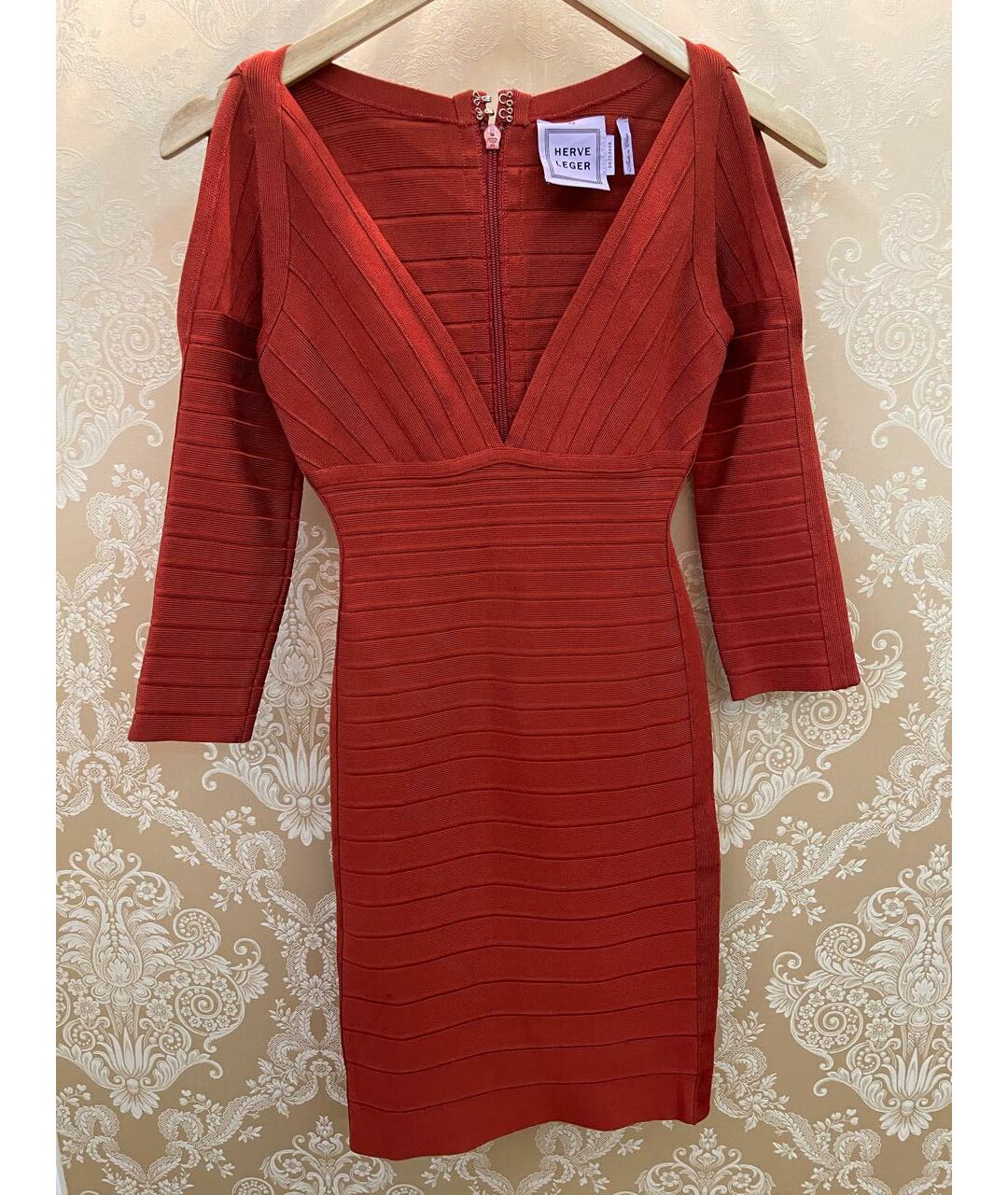 HERVE LEGER Бордовое повседневное платье, фото 4