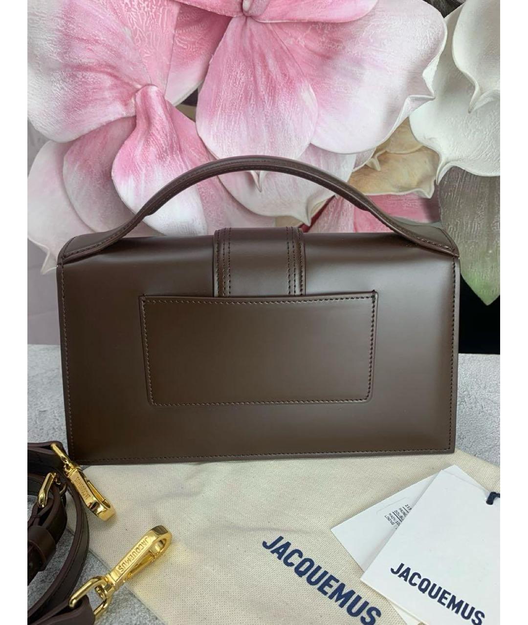 JACQUEMUS Коричневая кожаная сумка с короткими ручками, фото 3