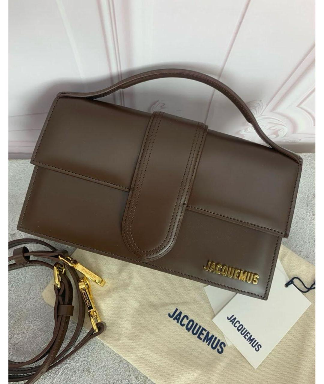 JACQUEMUS Коричневая кожаная сумка с короткими ручками, фото 6