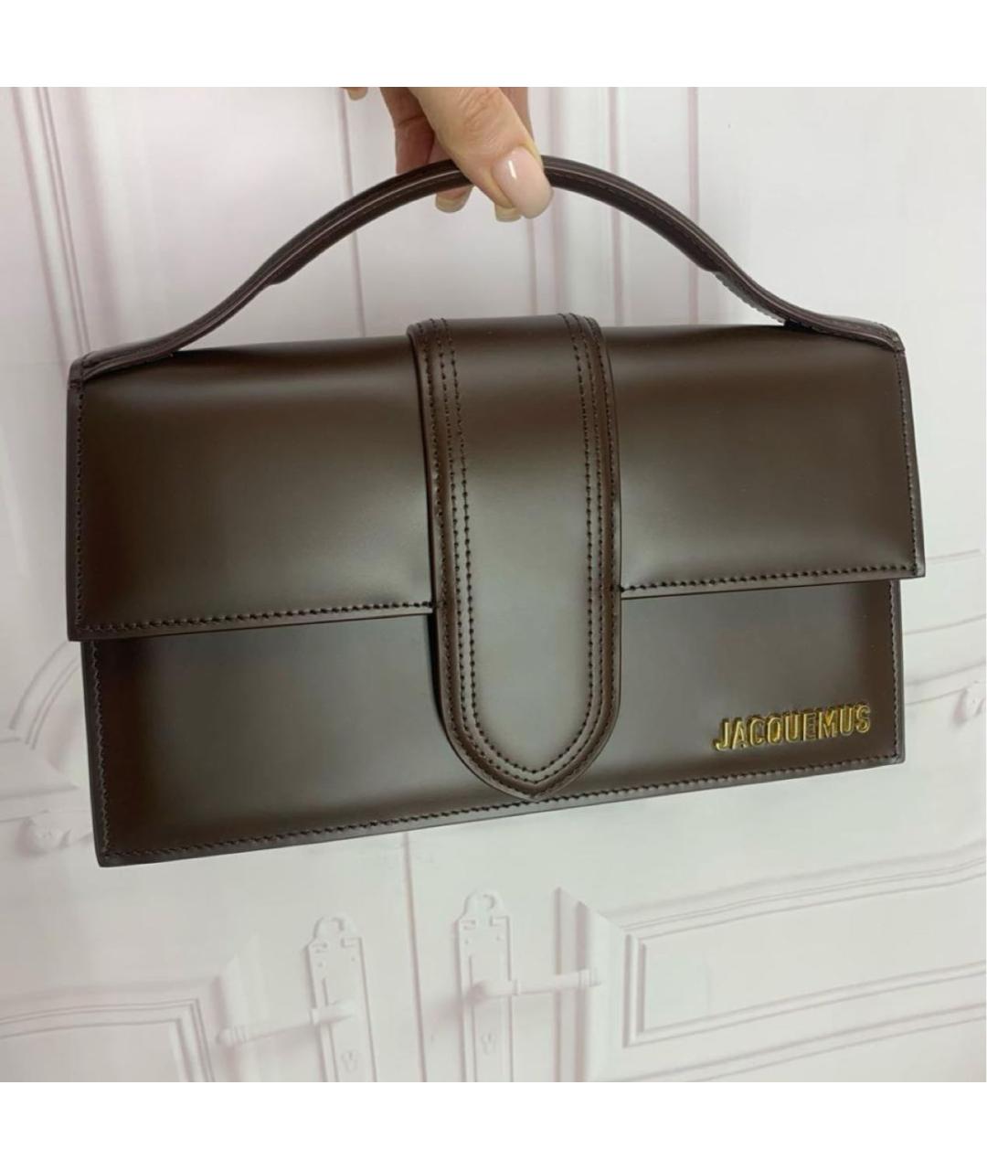 JACQUEMUS Коричневая кожаная сумка с короткими ручками, фото 2