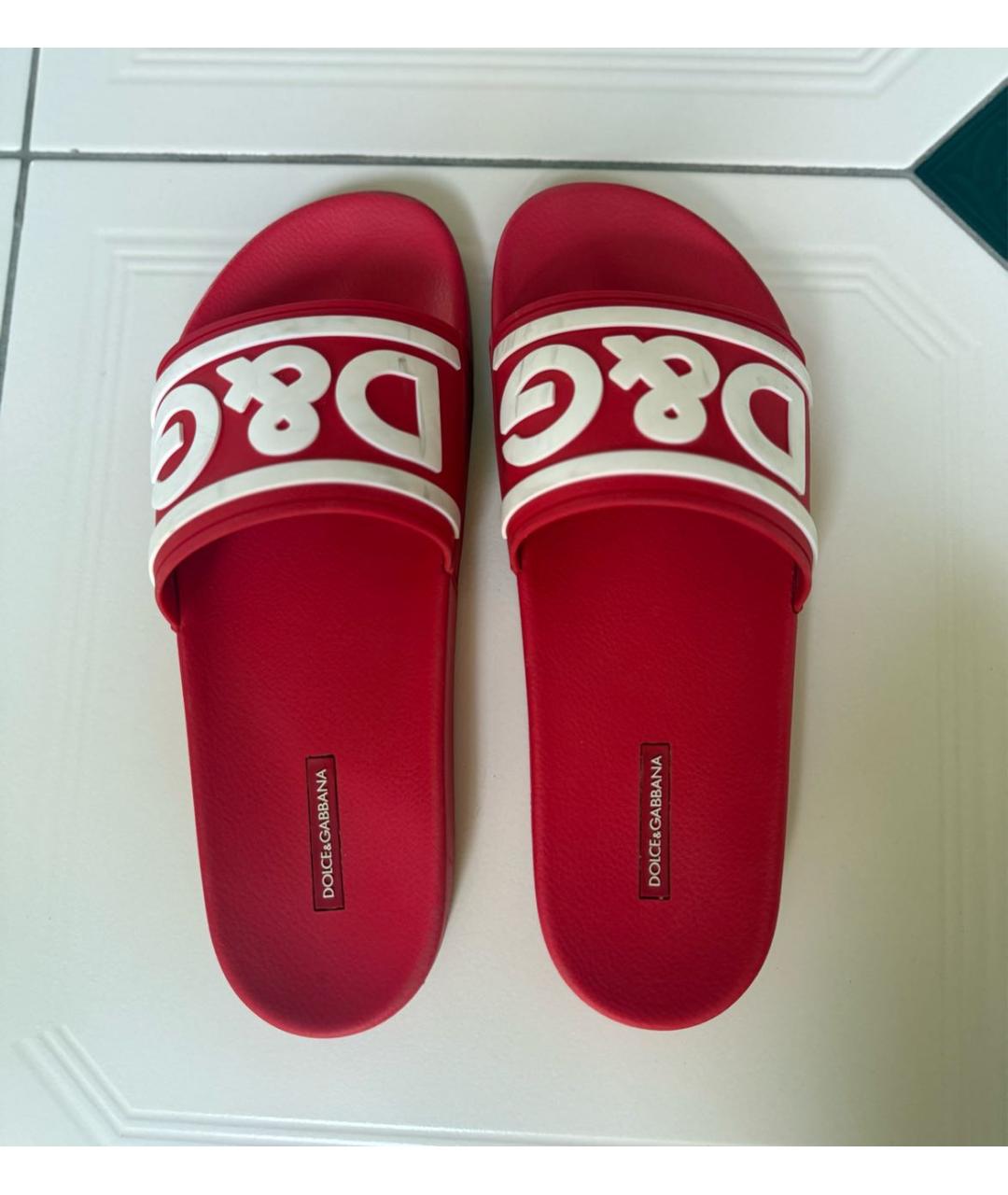 DOLCE&GABBANA Красные резиновые шлепанцы, фото 3
