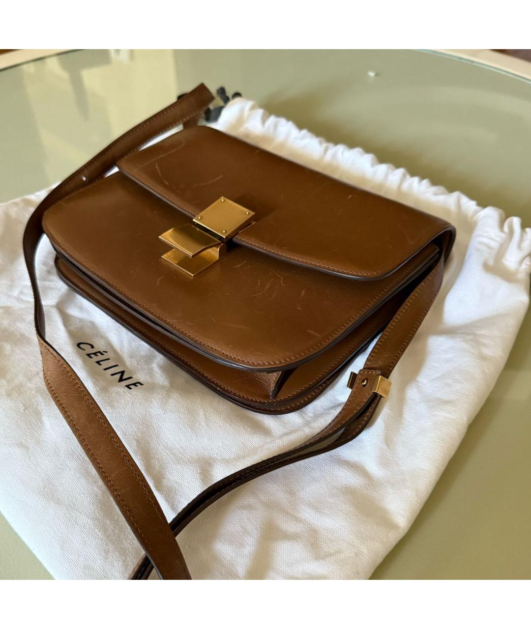CELINE Коричневая кожаная сумка через плечо, фото 2