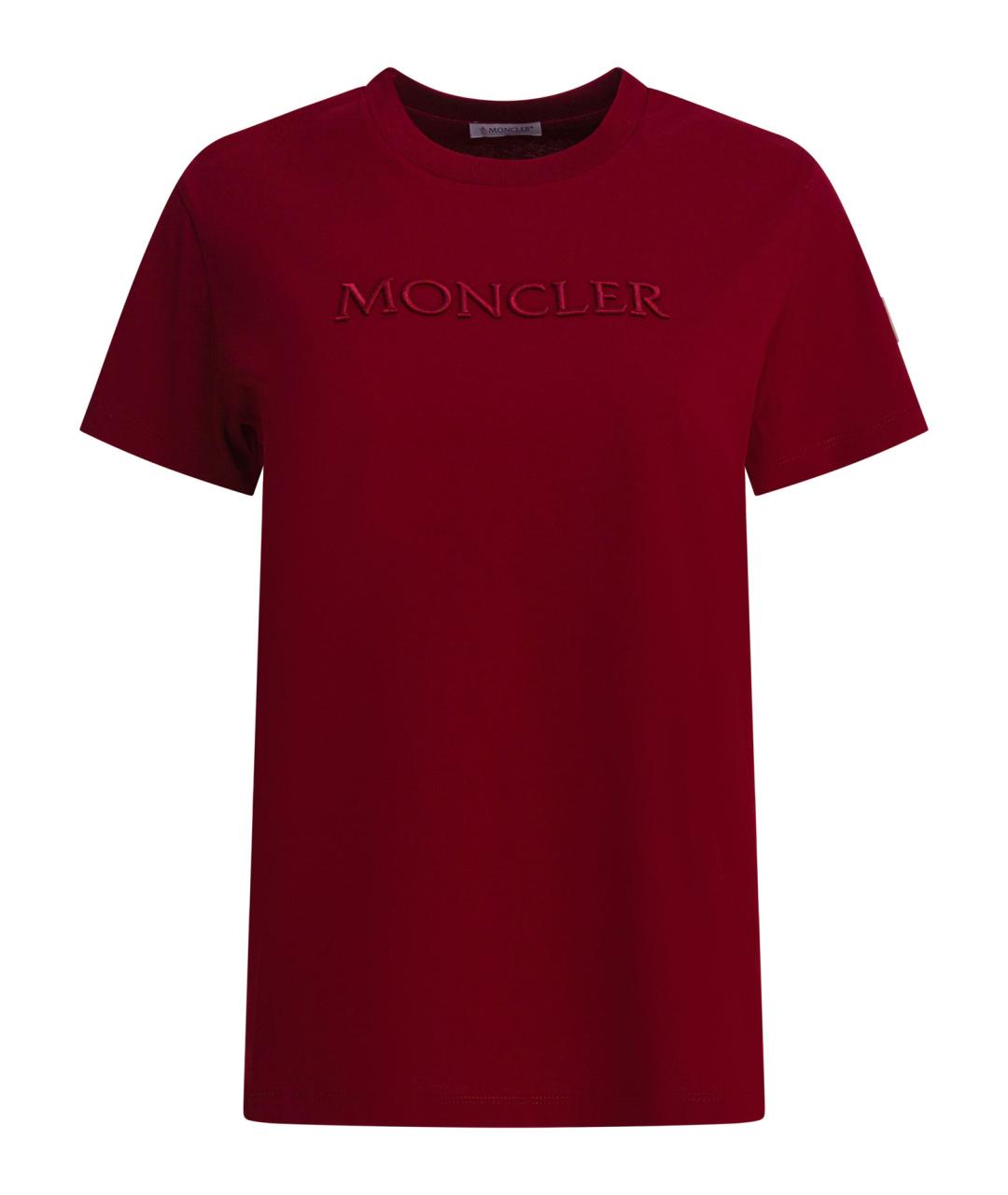 MONCLER Бордовая хлопковая футболка, фото 1