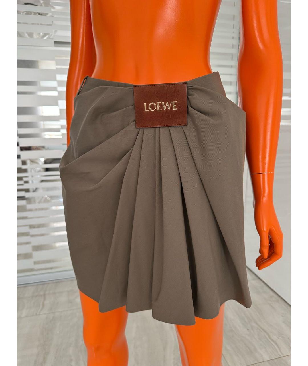 LOEWE Хаки хлопковая юбка мини, фото 7