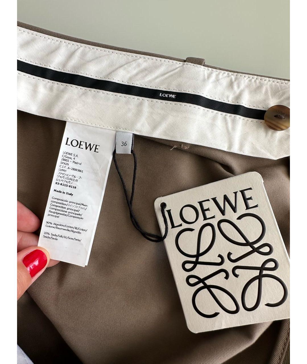 LOEWE Хаки хлопковая юбка мини, фото 5