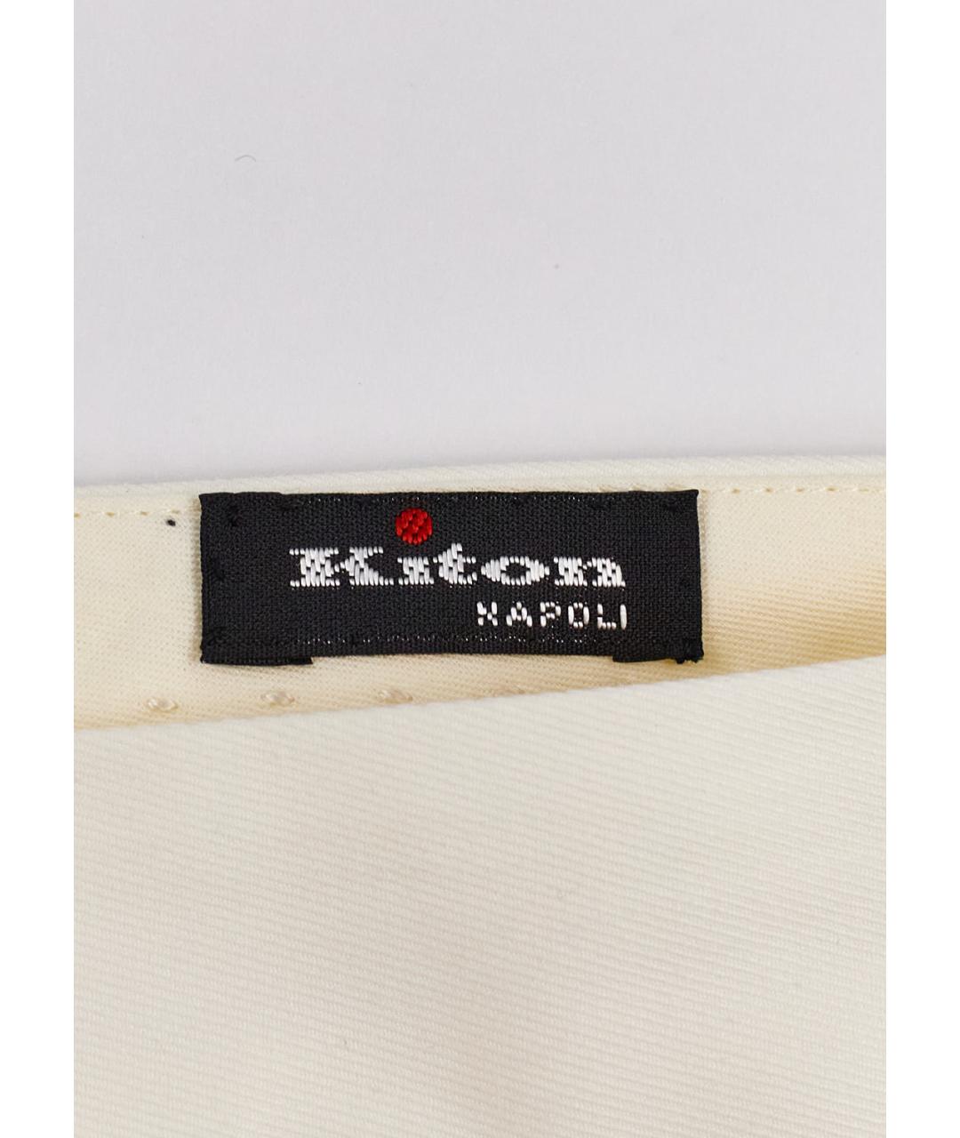 KITON Белые хлопко-эластановые классические брюки, фото 4