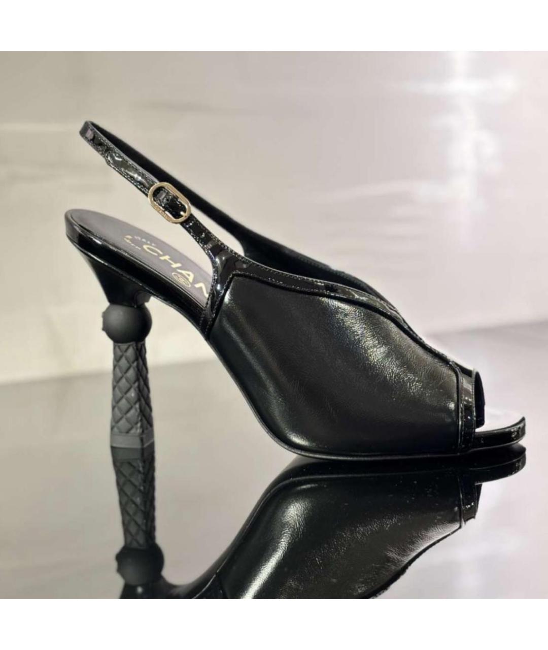 CHANEL Черные кожаные босоножки, фото 5