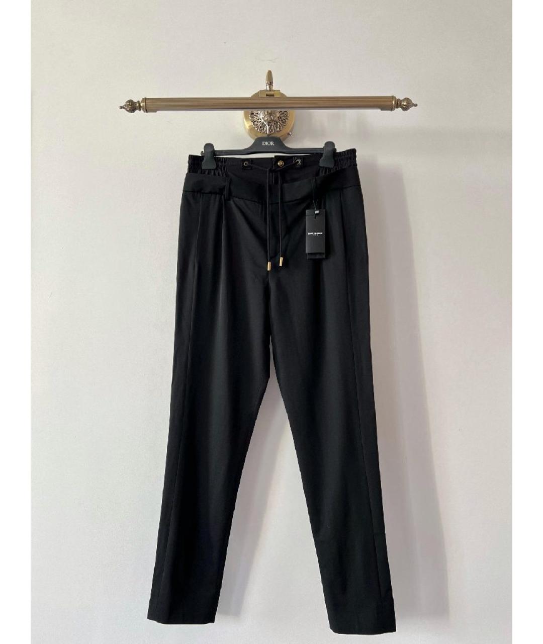 SAINT LAURENT Черные хлопковые прямые брюки, фото 9