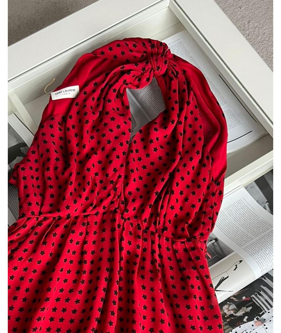 SAINT LAURENT Красное вискозное повседневное платье, фото 3
