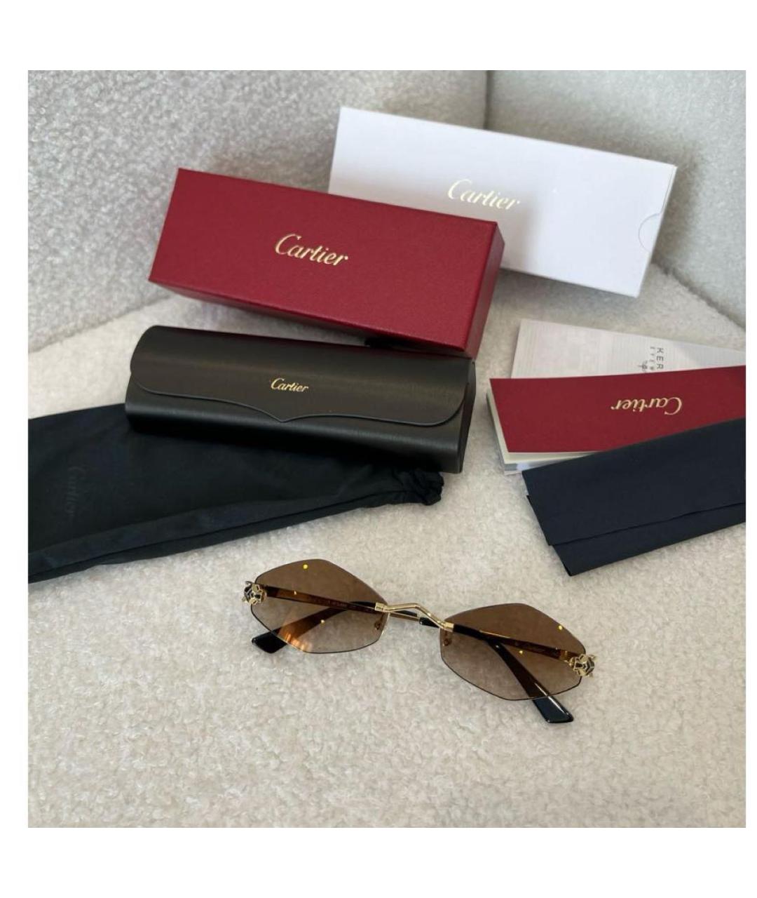 CARTIER Коричневые металлические солнцезащитные очки, фото 2