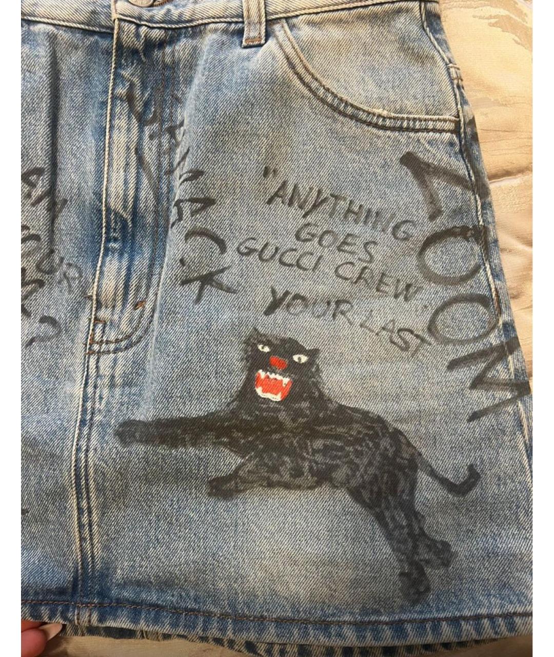 GUCCI Синяя хлопковая юбка миди, фото 4