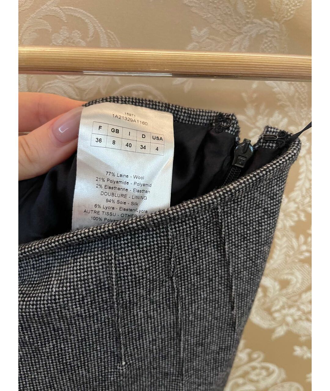 CHRISTIAN DIOR Серая шерстяная юбка мини, фото 4