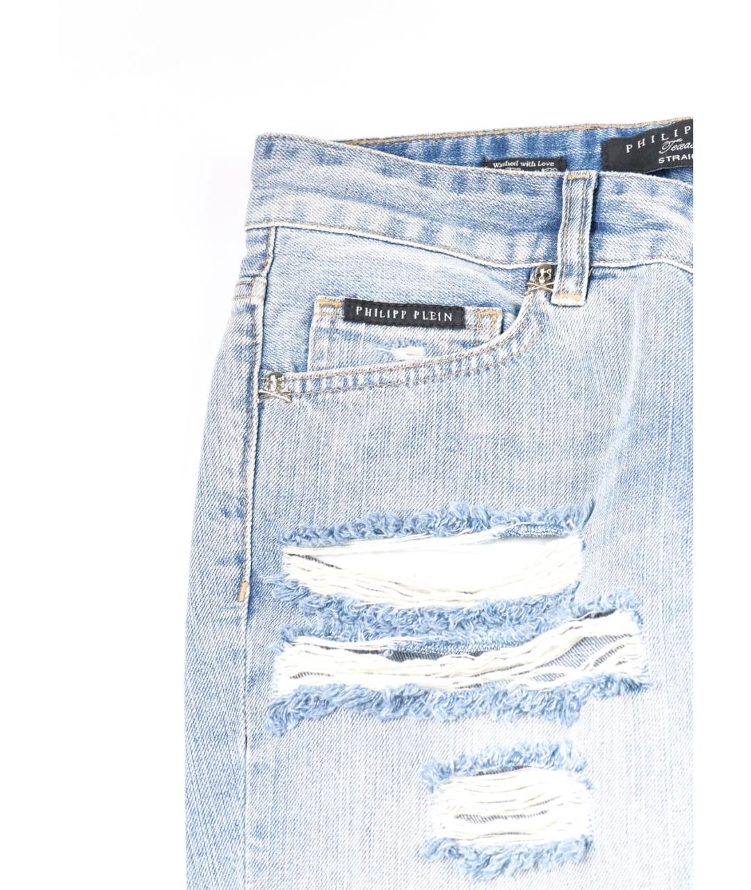 PHILIPP PLEIN Голубые хлопко-эластановые прямые джинсы, фото 4