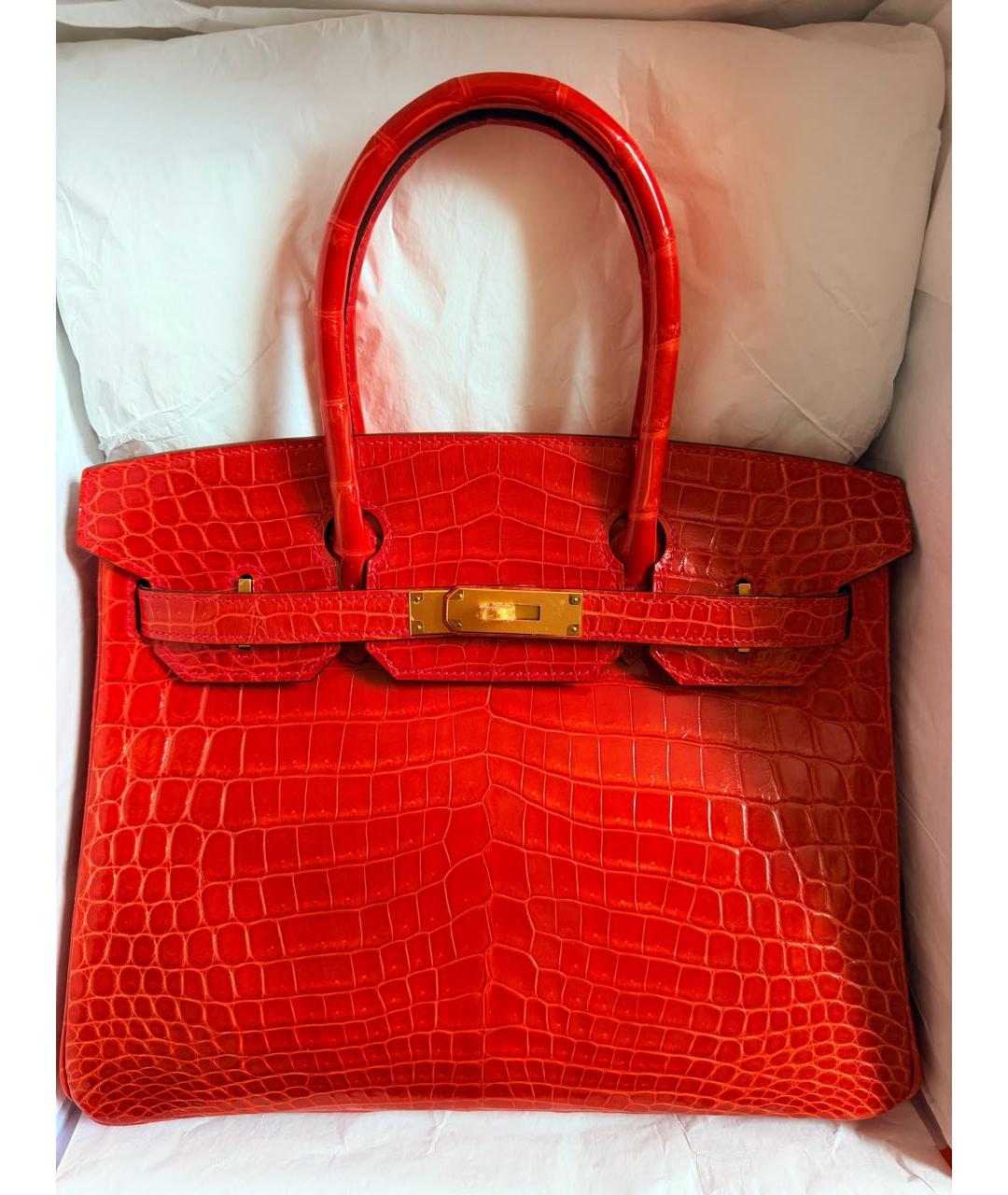 HERMES Красная сумка с короткими ручками из экзотической кожи, фото 2