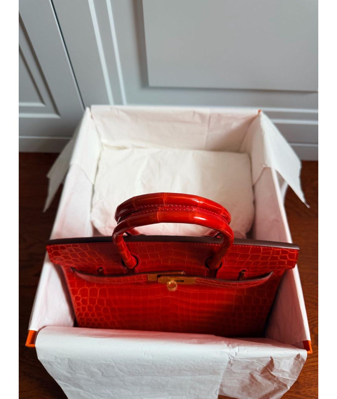 HERMES Красная сумка с короткими ручками из экзотической кожи, фото 4