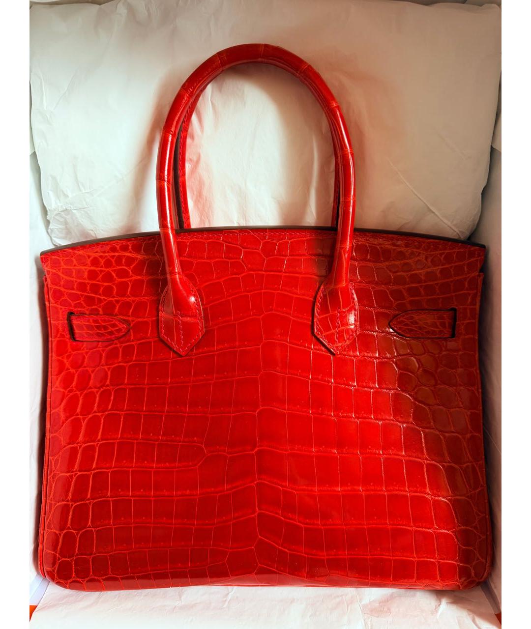 HERMES Красная сумка с короткими ручками из экзотической кожи, фото 3
