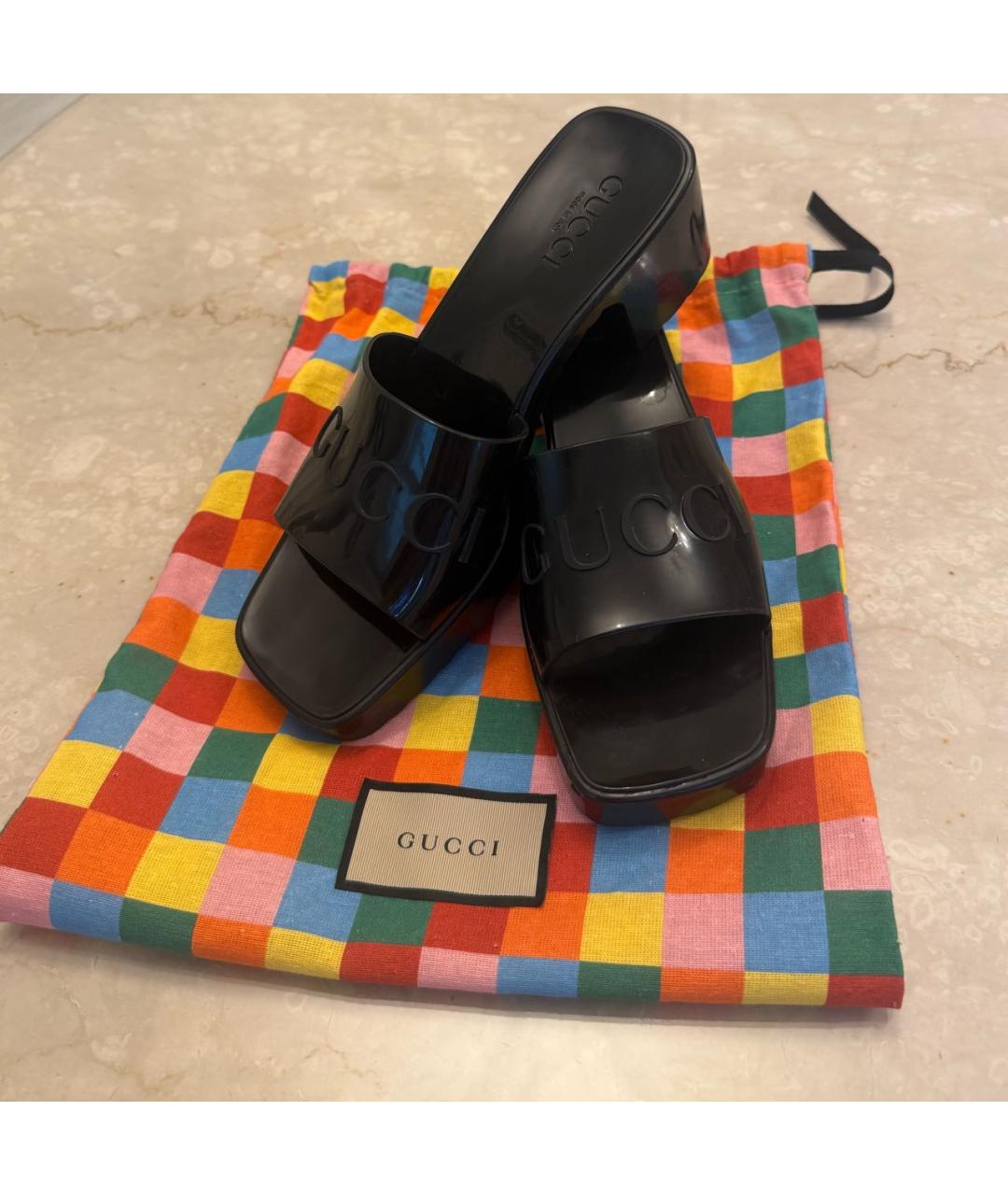 GUCCI Черные резиновые сабо, фото 3