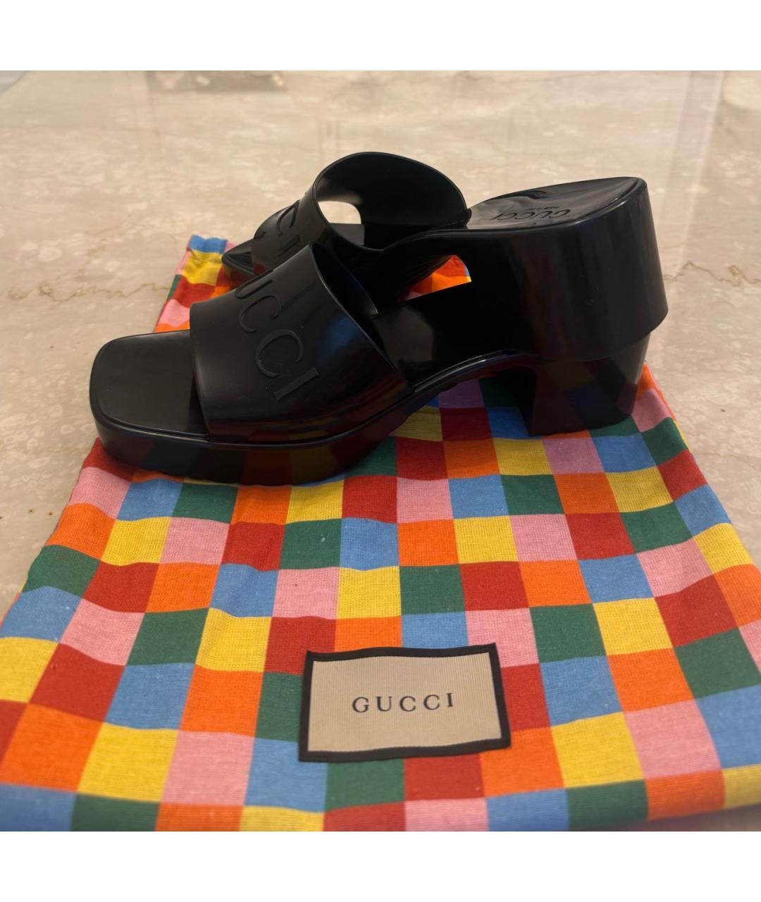 GUCCI Черные резиновые сабо, фото 2