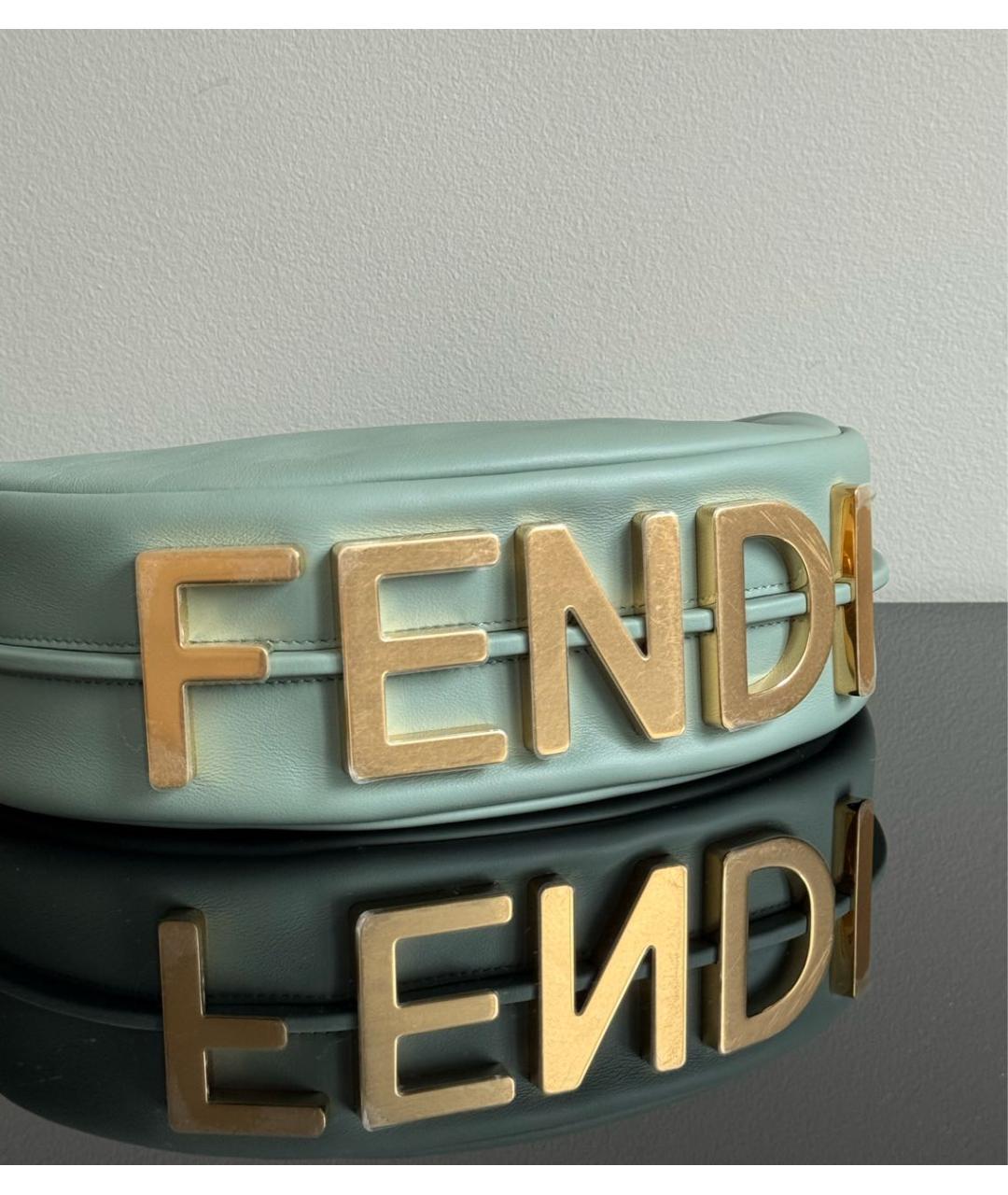 FENDI Зеленая кожаная сумка с короткими ручками, фото 6