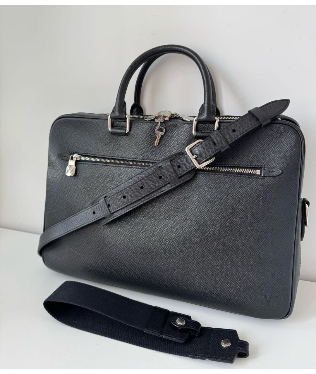 LOUIS VUITTON Черный кожаный портфель, фото 3