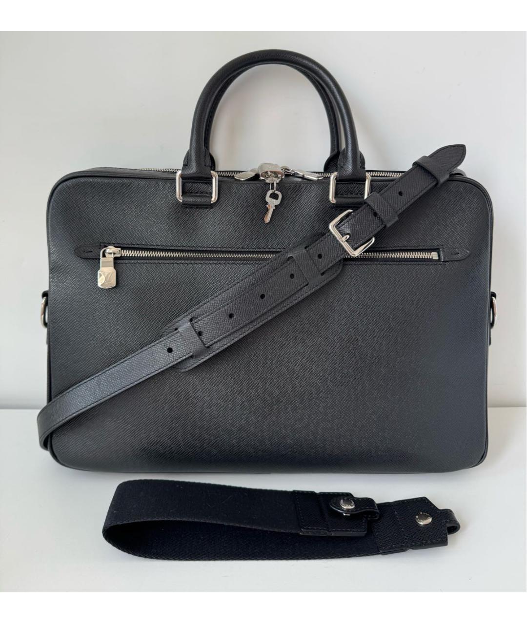 LOUIS VUITTON Черный кожаный портфель, фото 2