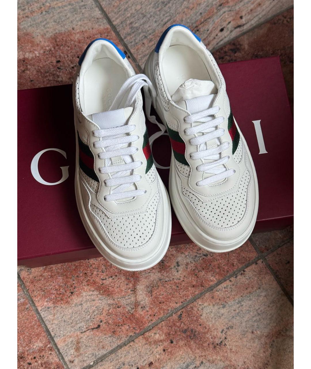 GUCCI Белые кожаные кроссовки, фото 2