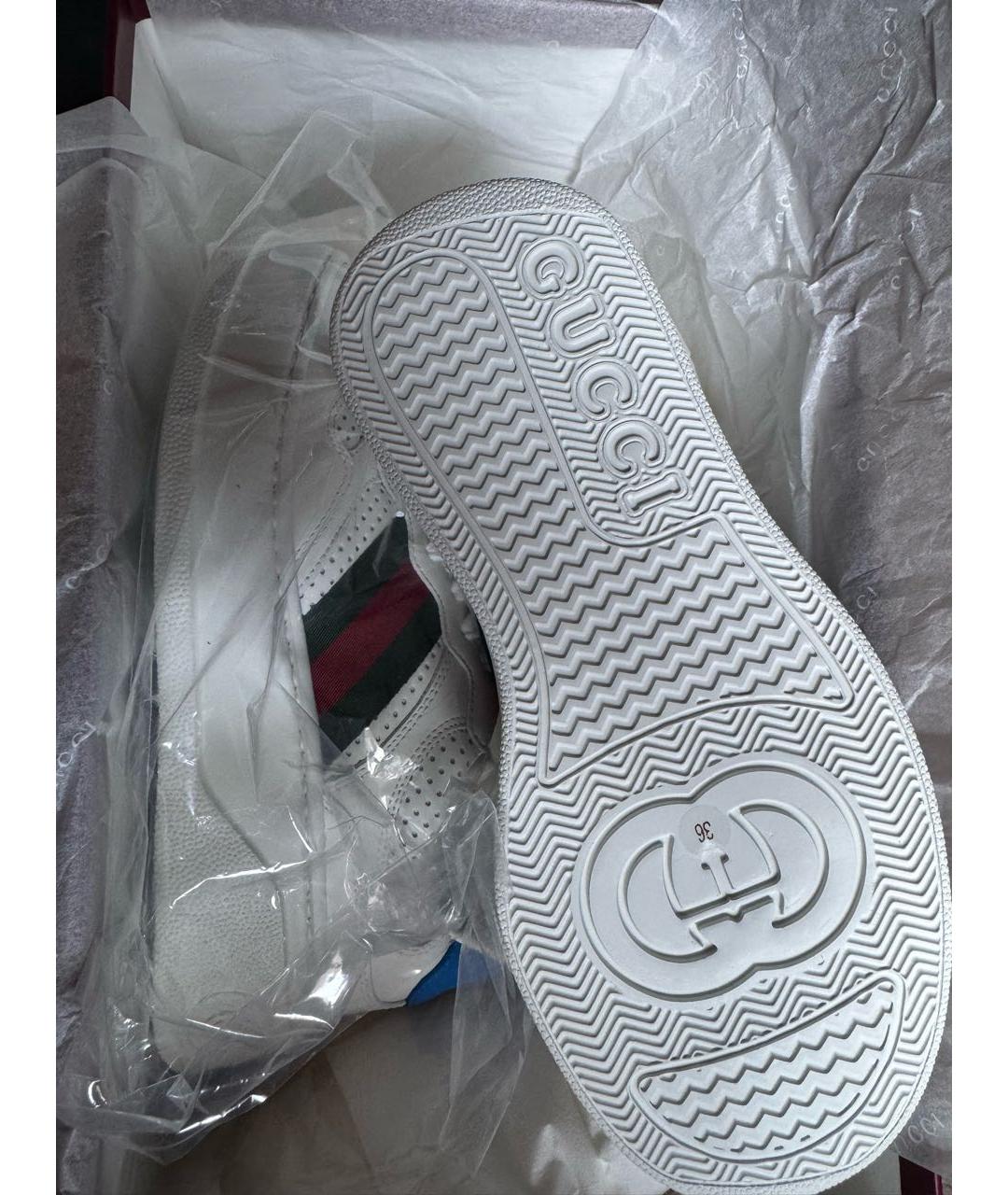 GUCCI Белые кожаные кроссовки, фото 4