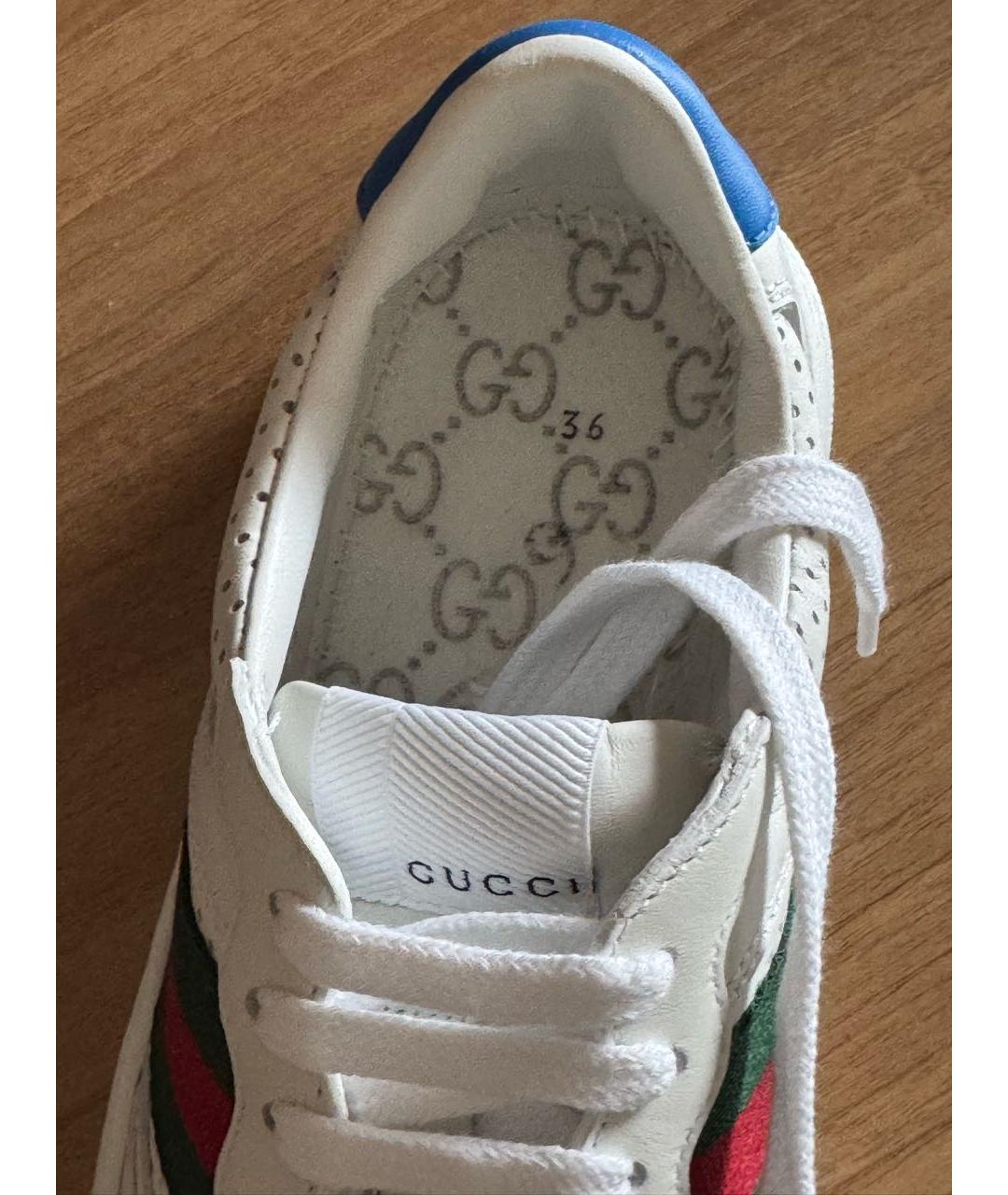 GUCCI Белые кожаные кроссовки, фото 7