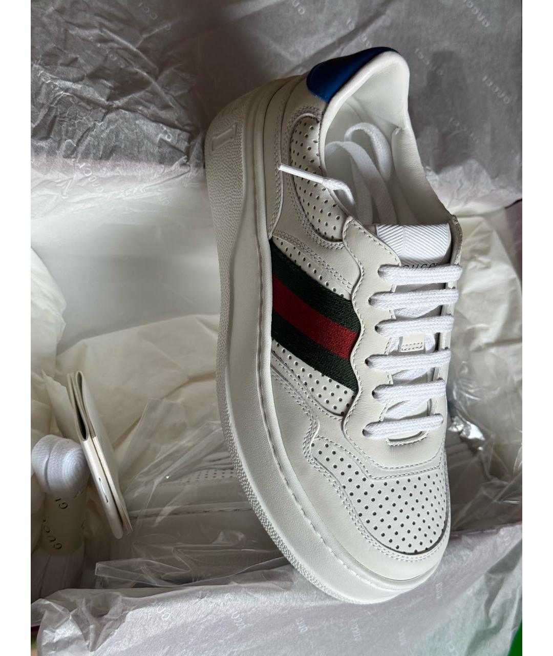 GUCCI Белые кожаные кроссовки, фото 6