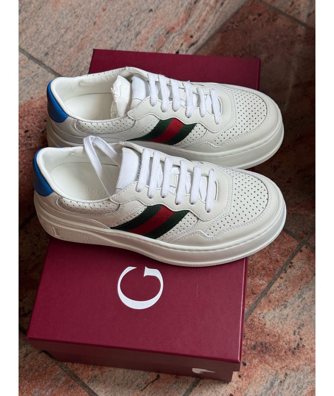 GUCCI Белые кожаные кроссовки, фото 8