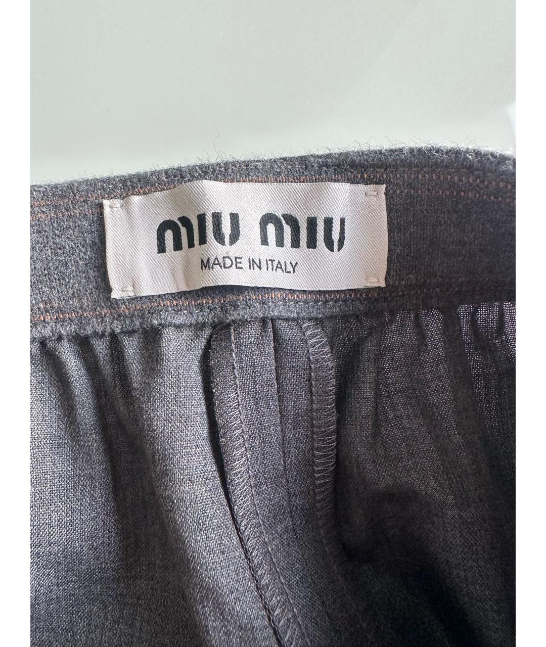 MIU MIU Серые шерстяные брюки широкие, фото 3