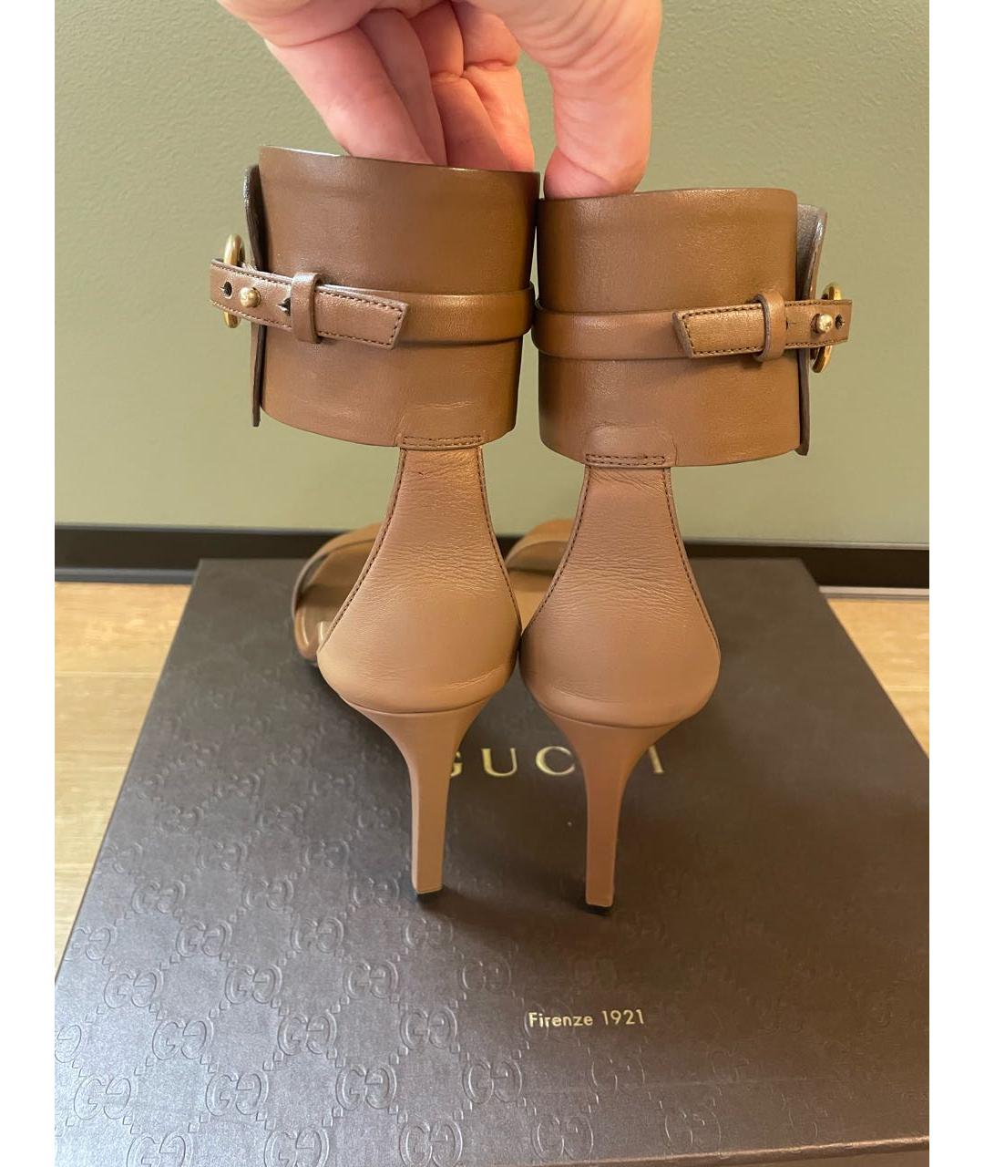 GUCCI Коричневые кожаные босоножки, фото 4