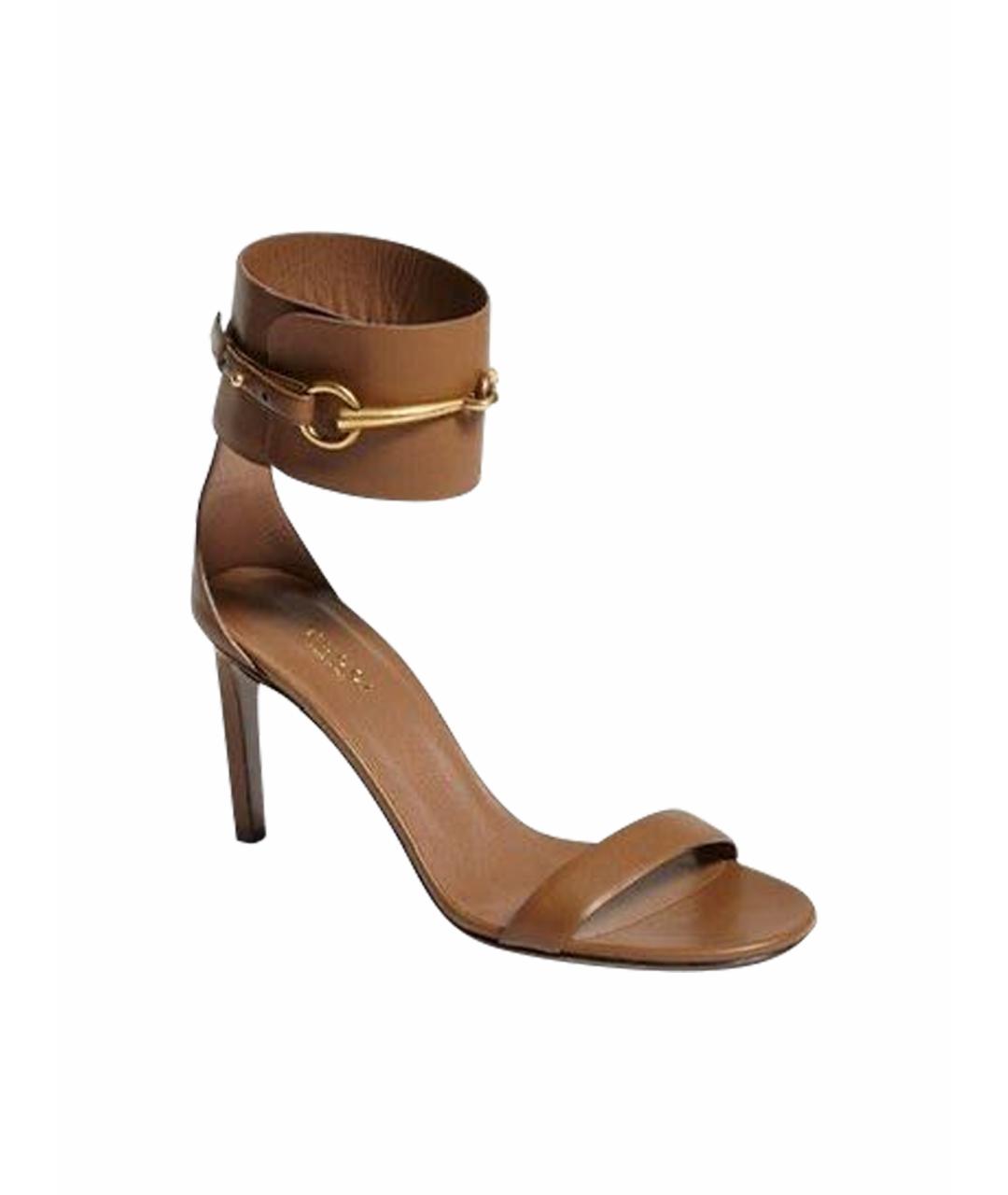 GUCCI Коричневые кожаные босоножки, фото 1