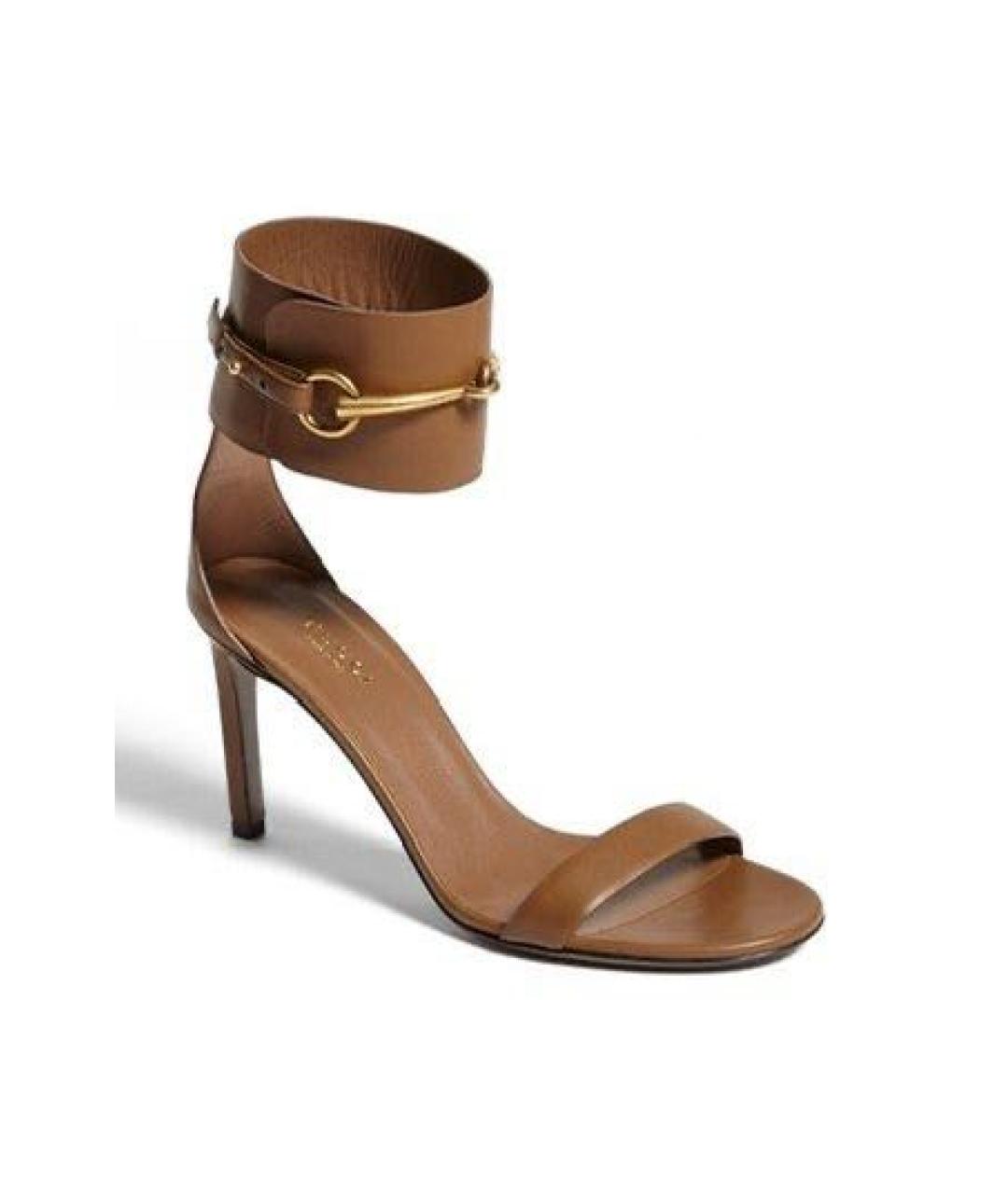 GUCCI Коричневые кожаные босоножки, фото 9