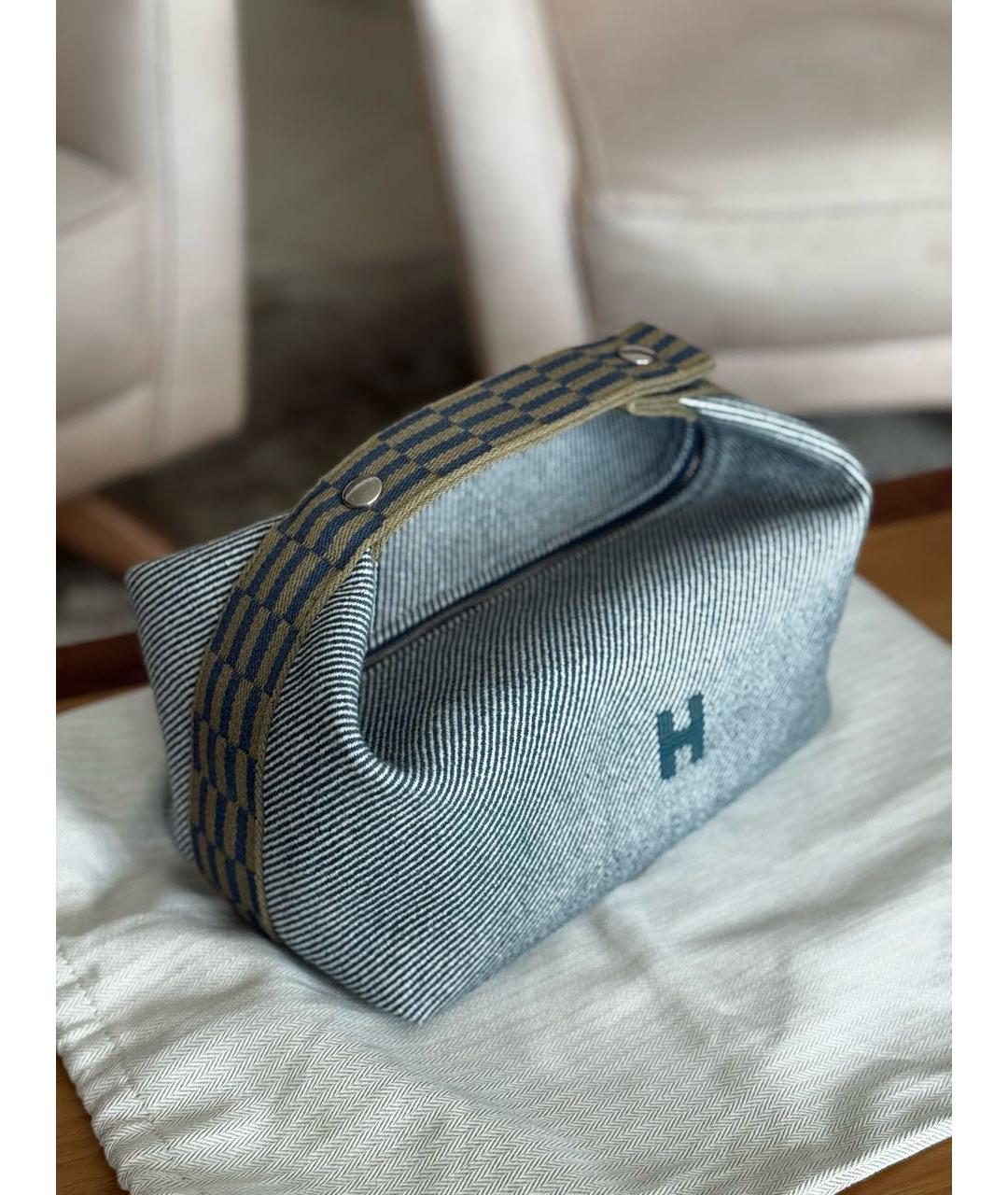 HERMES Бирюзовая шерстяная косметичка, фото 3