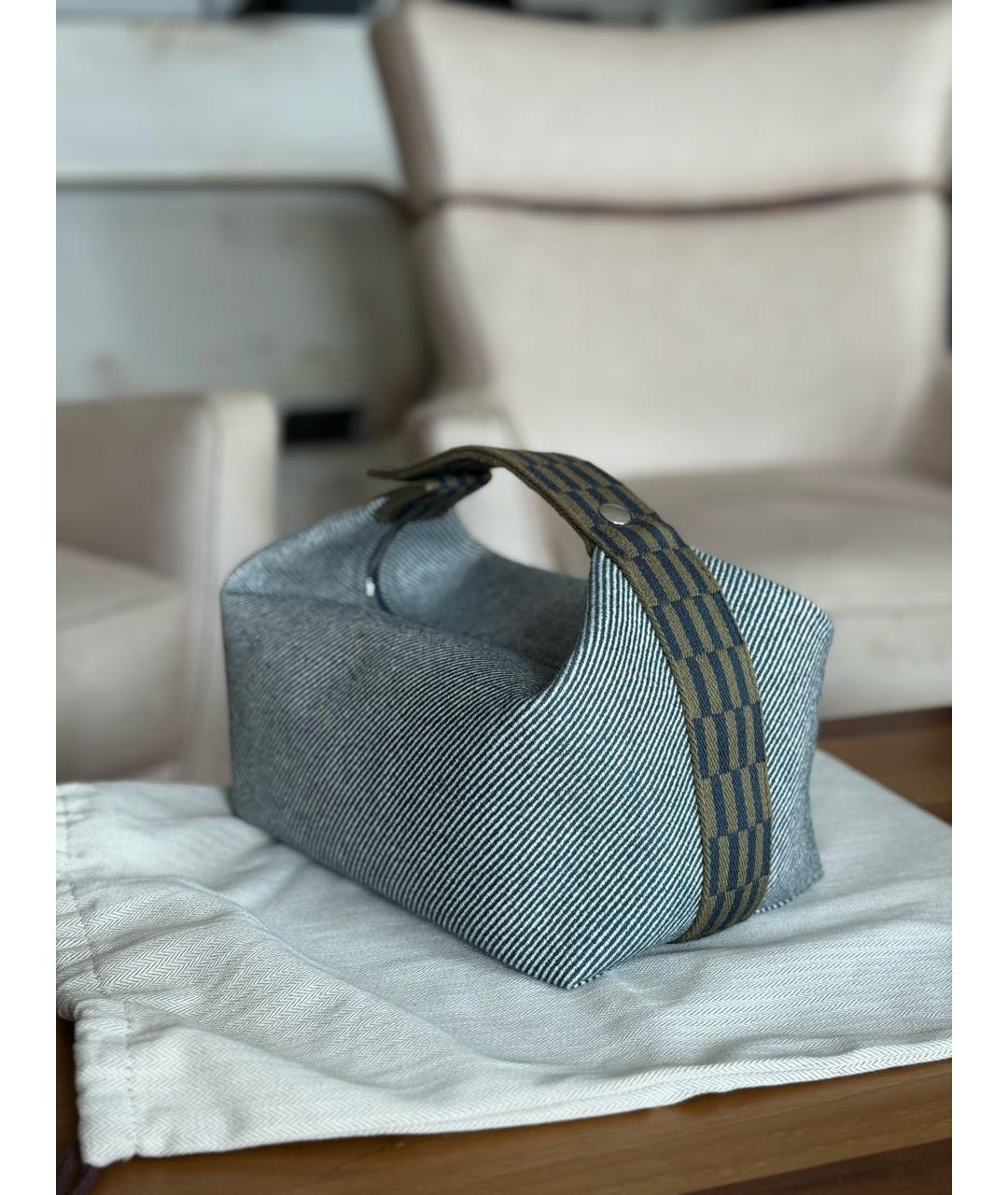 HERMES Бирюзовая шерстяная косметичка, фото 4